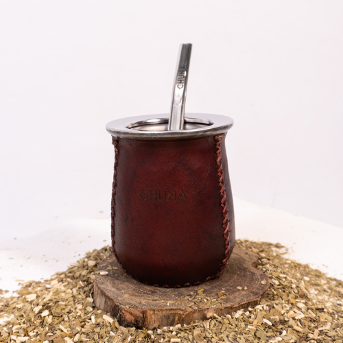MATE CERES CUERO Y ACERO INOXIDABLE MARRON CHUNA