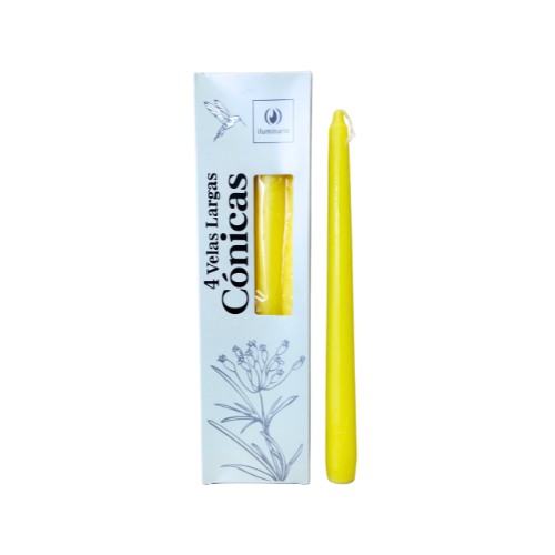 VELAS LARGAS CONICAS 134T AMARILLO CAJA X 4U