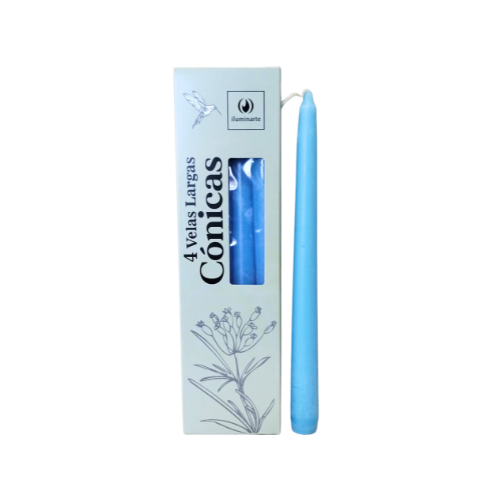 VELAS LARGAS CONICAS 134T CELESTE CAJA X 4U