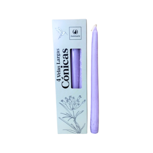 VELAS LARGAS CONICAS 134T LILA CAJA X 4U