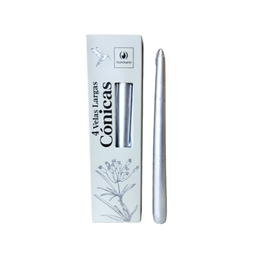 VELAS LARGAS CONICAS 134U PLATA CAJA X 4U