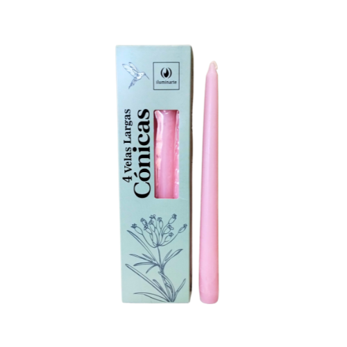 VELAS LARGAS CONICAS 134T ROSA CAJA X 4U