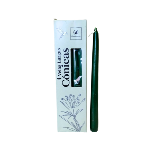 VELAS LARGAS CONICAS 134T VERDE CAJA X 4U