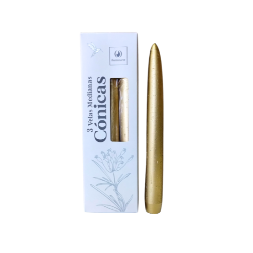 VELAS MEDIANAS CONICAS 134R ORO CAJA X 3U