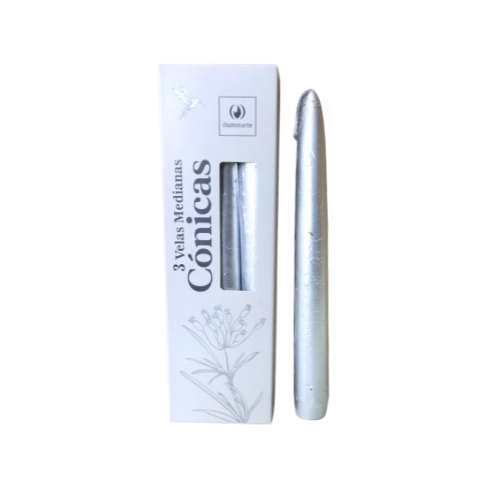 VELAS MEDIANAS CONICAS 134R PLATA CAJA X 3U