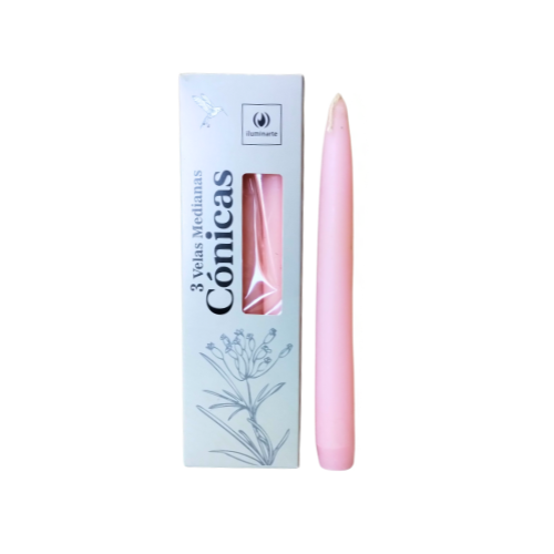 VELAS MEDIANAS CONICAS 134QB ROSA CAJA X 3U