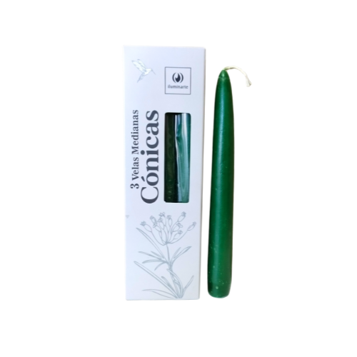 VELAS MEDIANAS CONICAS 134QB VERDE CAJA X 3U